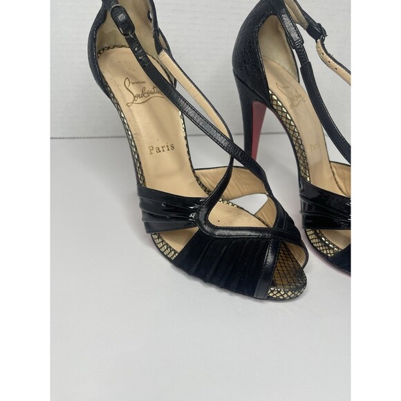 Christian Louboutin Black Leather and Suede Divinoche Peep Toe Pumps Size 39 - Picture 2 of 11